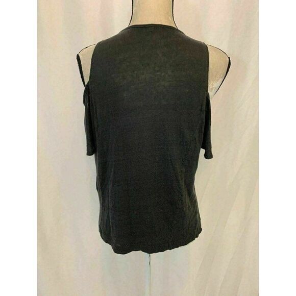 Zara Womens Solid Gray Grey Short Sleeve Cold Shoulder Top T Shirt Medium - Picture 5 of 8